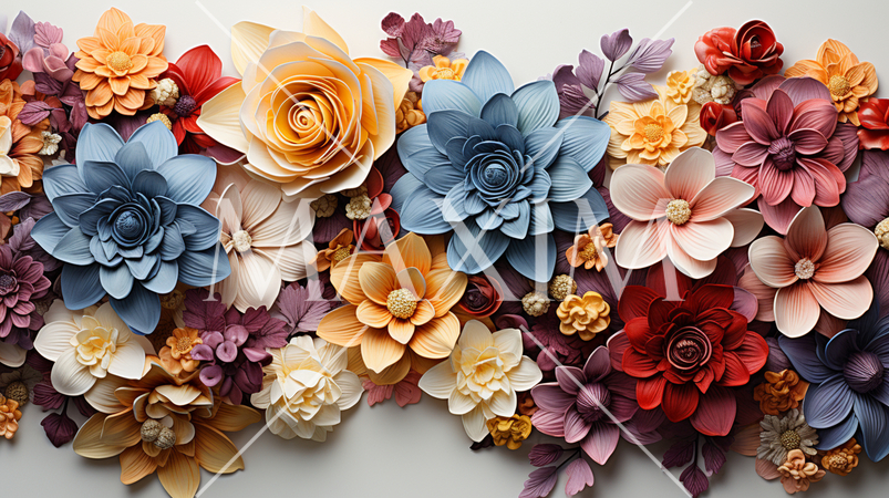 画面いっぱいに色形の違う花のアクセサリーデザインがある：精緻CG