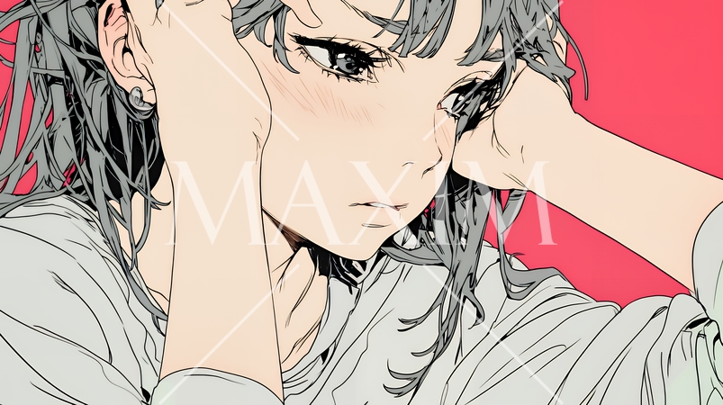 唇を噛んで不安そうな表情をしている若い女性