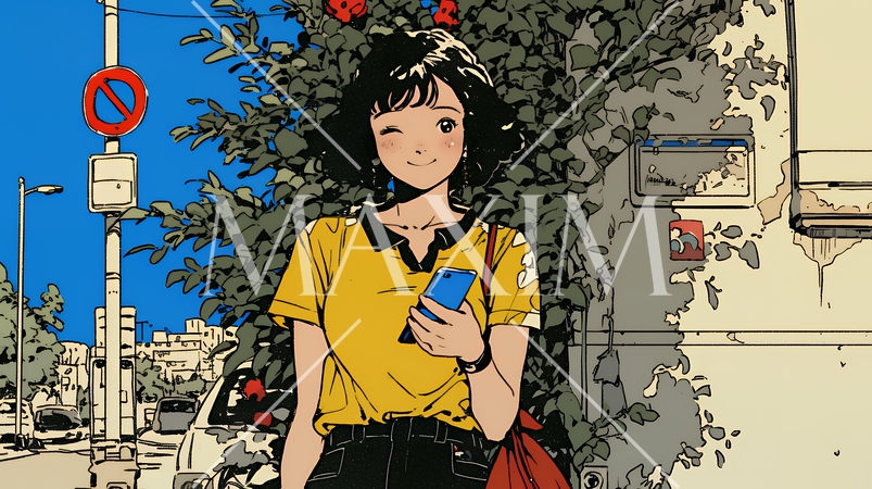 嬉しそうな表情でスマホを使っている女性