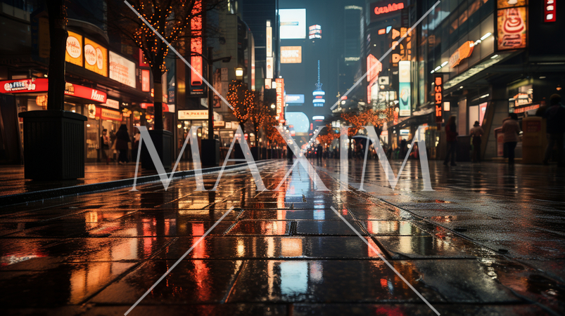 雨上りの夕暮れの街角