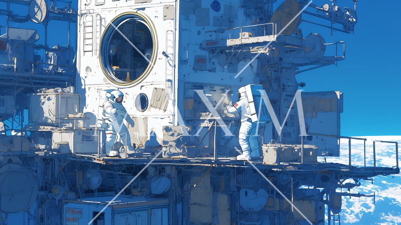 月面（宇宙）基地で作業をしている人たち