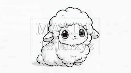 かわいい羊の白黒線画イラスト｜年賀状・干支の未年に使えるシンプルな動物素材（イラストID:6272810-20561）