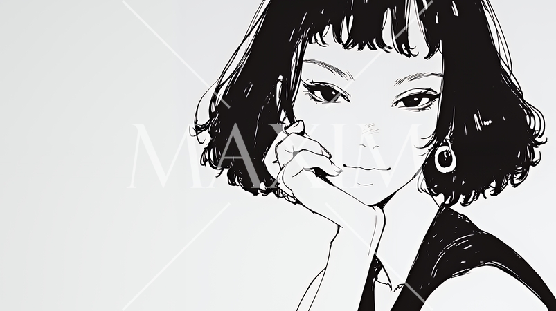 悪巧みをしている女性（シンプルな色使い）