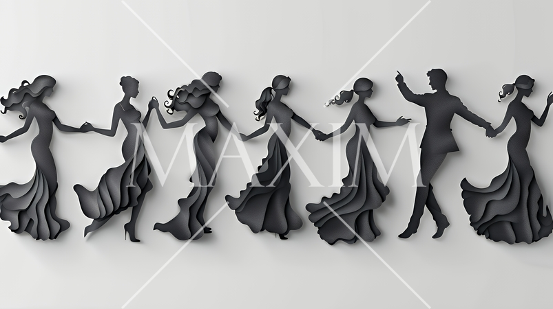 社交ダンスを楽しむ人たちのシルエット｜優雅でエレガントなボールルームダンスイメージ