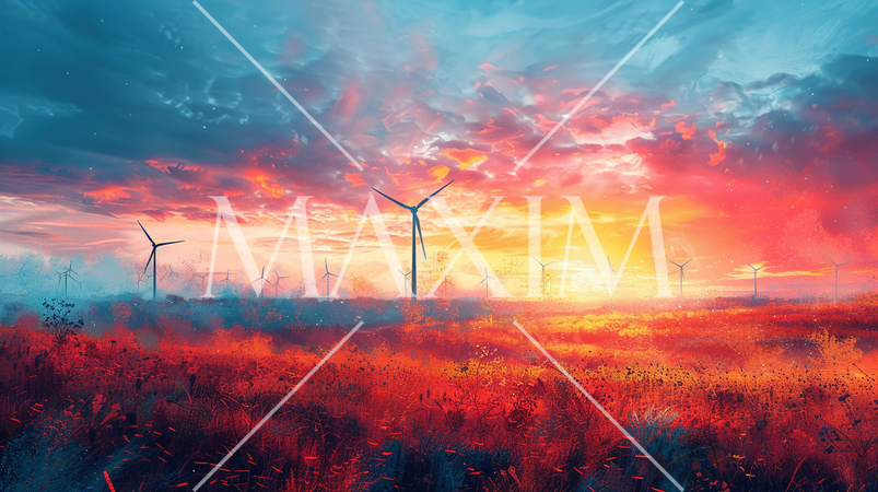 SDGsを意識した風力発電と夕日