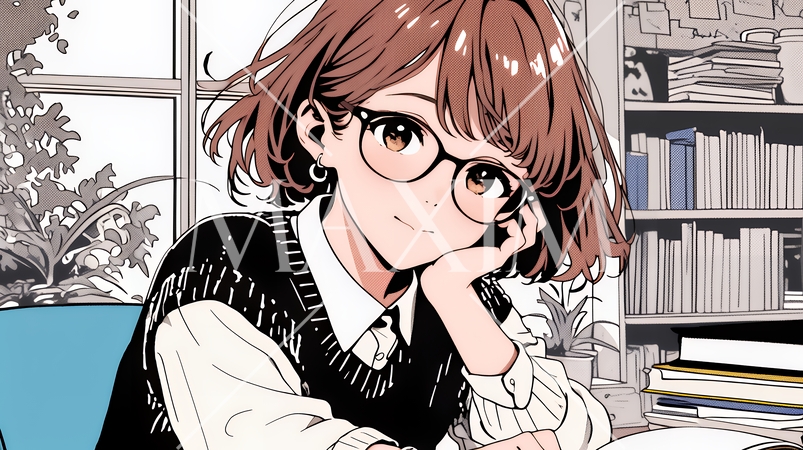 メガネっ娘：いつも勉強や読書やデスクワークをしている