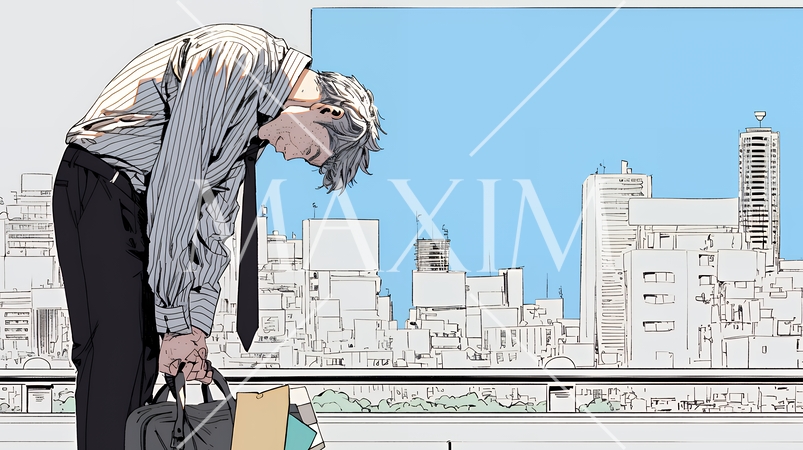 ミスやトラブルを反省してうなだれるビジネスマン｜落ち込む会社員のビジネスイメージイラスト