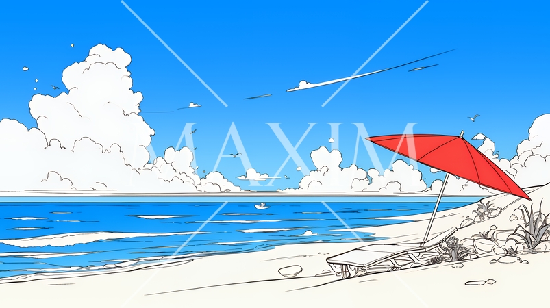 夏のビーチの風景（シンプルな色使い）