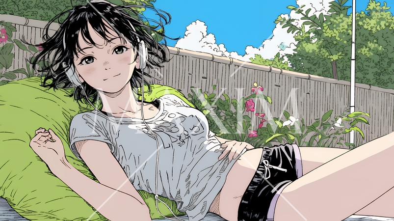 下着姿でくつろいでいる若い女性