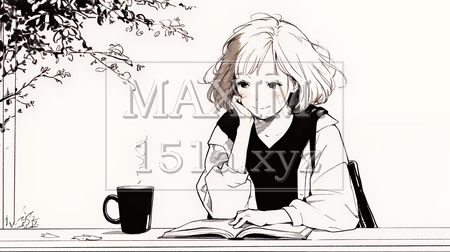 秋の読書を楽しむ若い女性｜静かで落ち着いた秋の日のイラストポートレート（シンプルな色使い）（イラストID:6295278-18103）