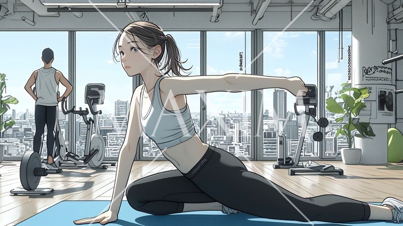 ストレッチトレーニングをしている若い女性