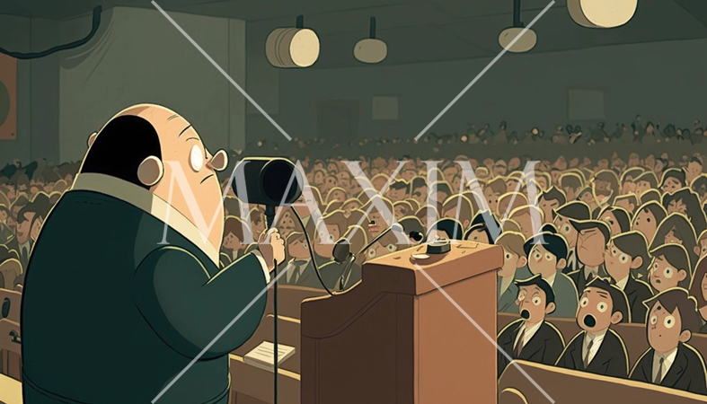 下手の長談義：入社式での式典挨拶。延々と心温まる話が続きます。社会人の試練を味わう新入社員。