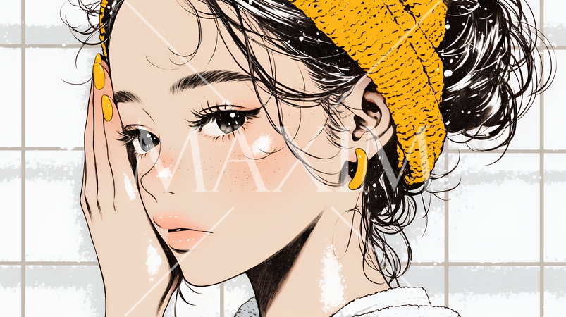 スキンケアを念入りに行う若い女性