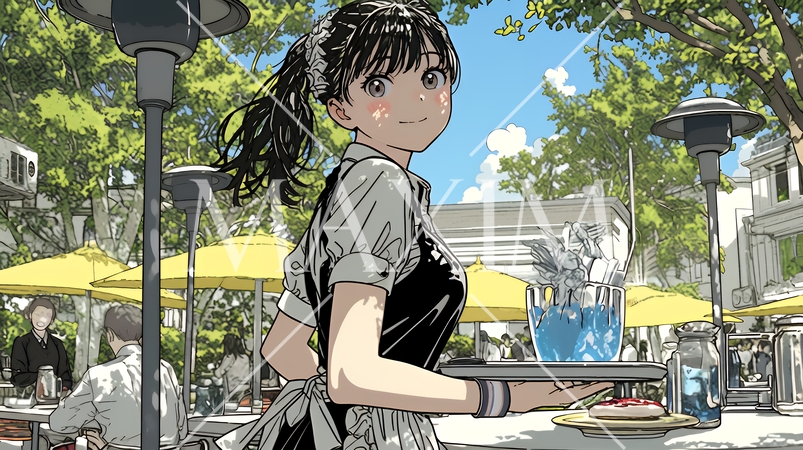 カジュアルレストランで働いている若いウェイトレス