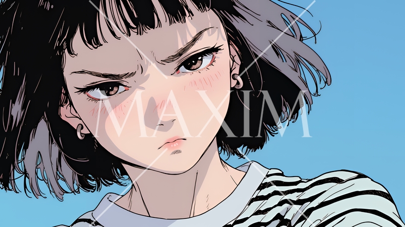 口と顔を歪めて嫌な感情を表している若い女性