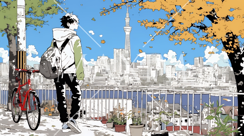 都市の町並みと青空