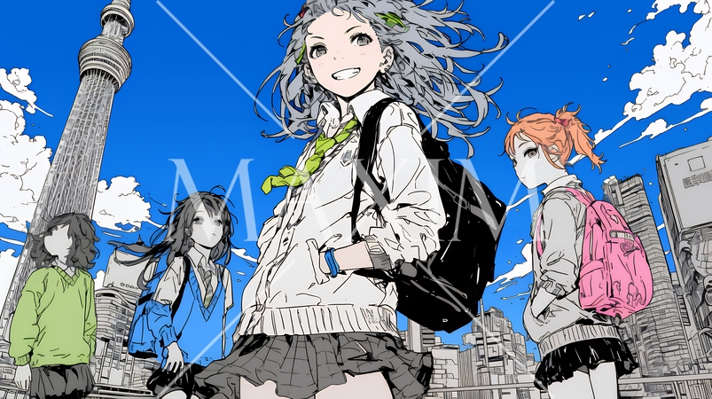 制服姿の女子高生：友達と通学