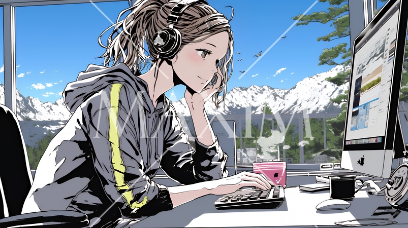 スキーリゾートに来ているのにPCを手放せない若い女性