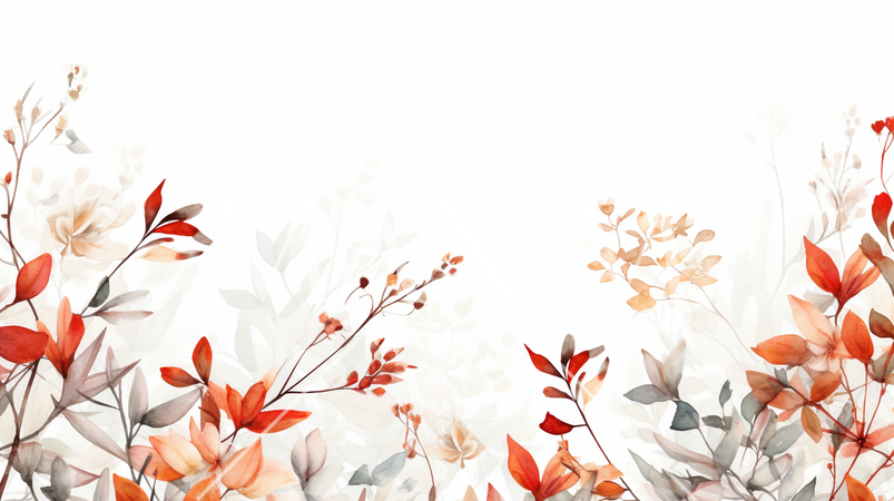 自然要素組合せ背景： 葉、花、枝など自然要素を使った格子模様を作成。自然の美しさや温かみ表現。