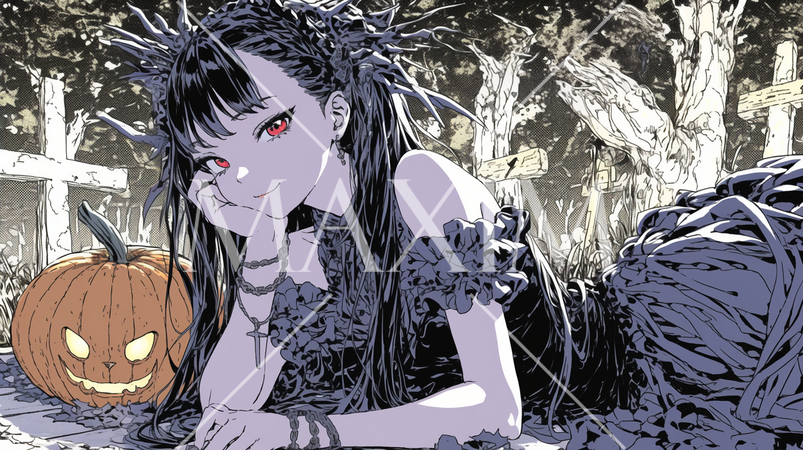 ハロウィンの夜ゴシックロリータファッションの女性