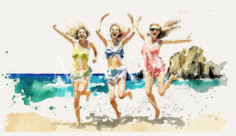 南国の島でリゾート気分の若い女友達たち