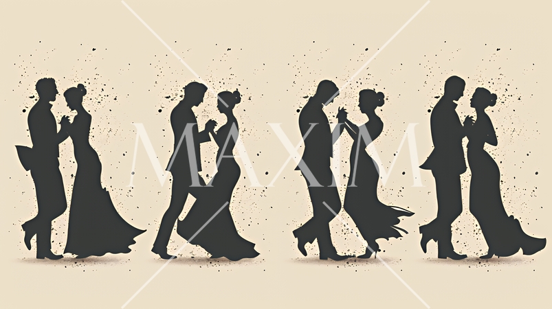 社交ダンスを楽しむ人たちのシルエット｜優雅でエレガントなボールルームダンスイメージ