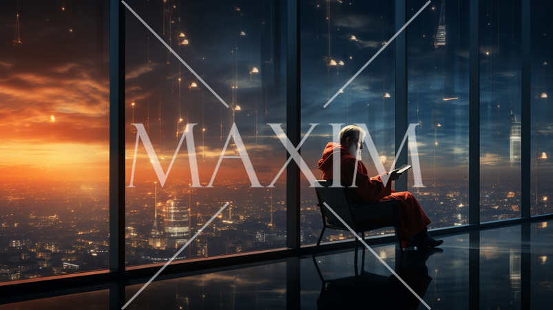 高層ビルにあるオフィスから見たビル群の夜景