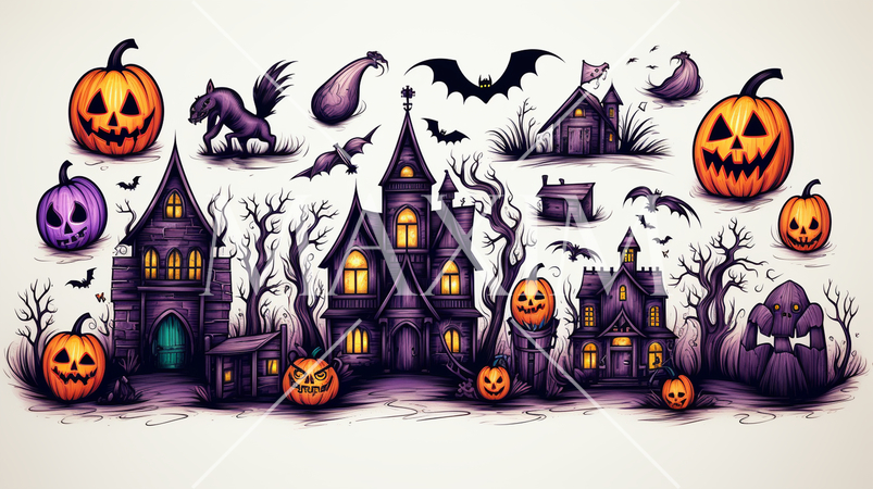 ハロウィンの手書き風アイコンのリファレンスシート