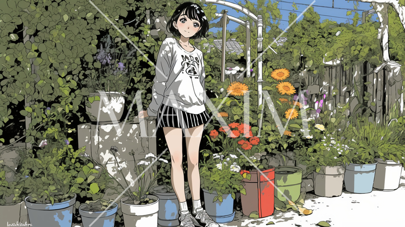 花がたくさん咲いている家にすむ若い女性