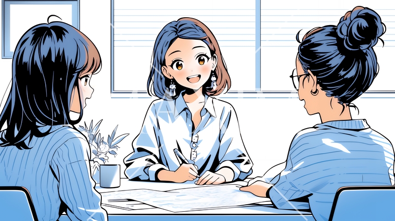 企業内グループミーティングをしている女性たち