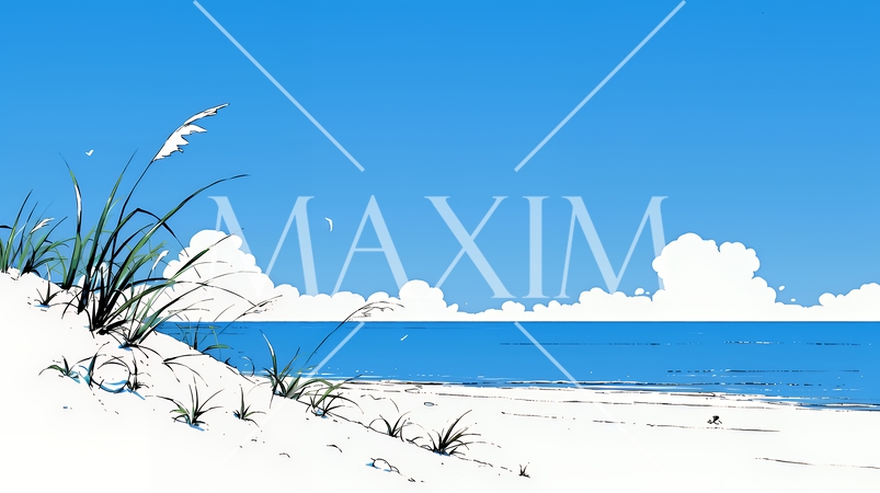 夏のビーチの風景（シンプルな色使い）