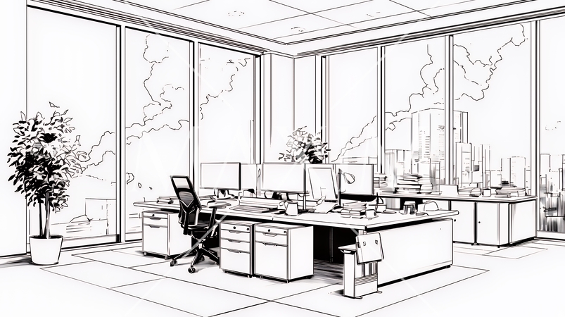 近代的なオフィス空間（シンプルな色使い）