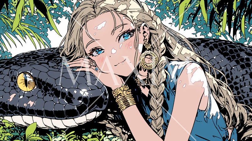 大蛇：若い女性とお友達