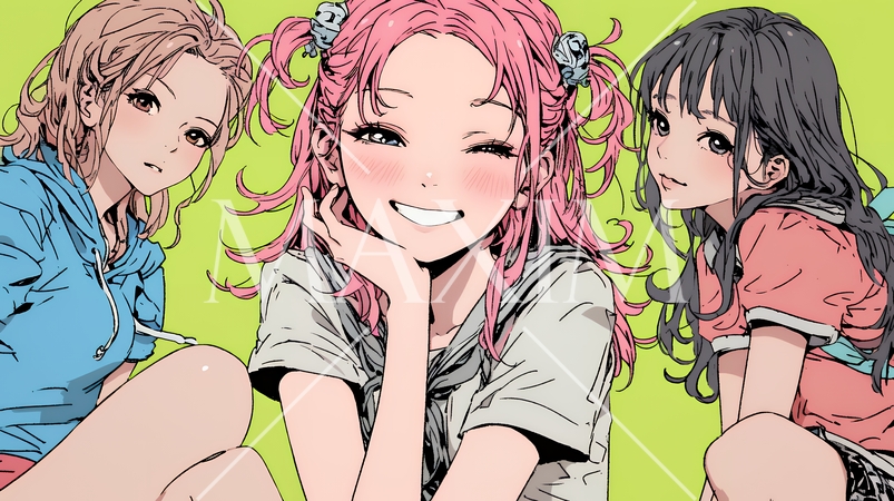 親しい女友達が決めポーズで写真撮影。