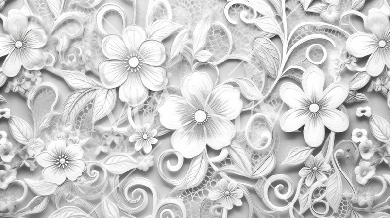 レースパターン背景: 花や葉のモチーフの繊細なレース模様。透明があり背景のコンテンツと調和。