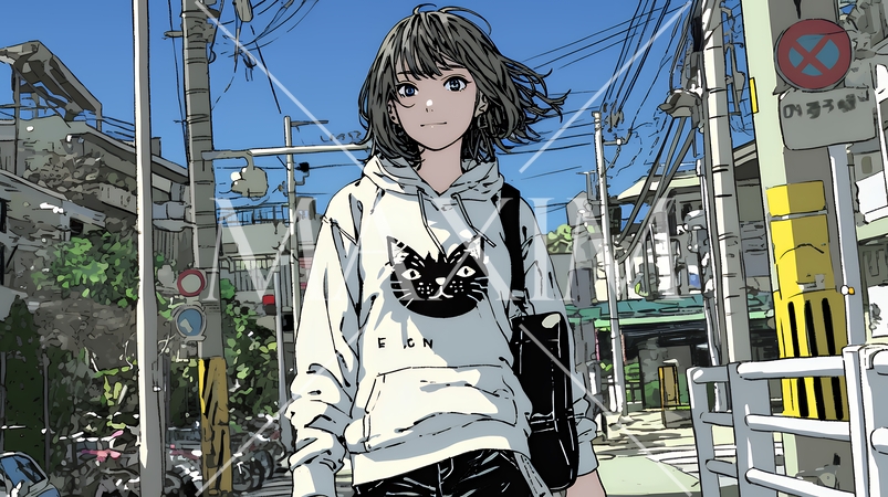 休みの日、自宅の近所を散歩している若い女性