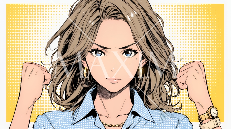 ガッツポーズ（拳を握って力強く）をしているビジネスウーマン