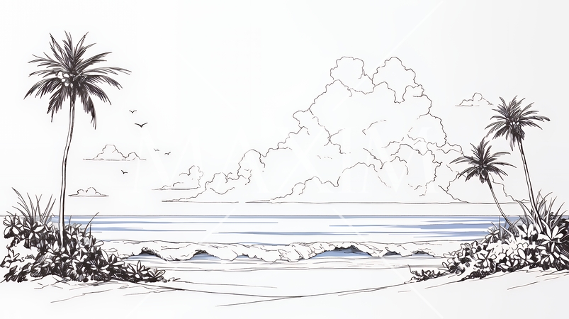 夏のビーチの風景（シンプルな色使い）