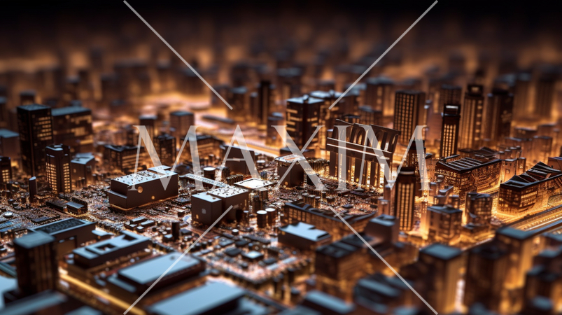 コンピュータ基板を擬似的に街並みに見立てたイメージ背景画像：精緻CG画像