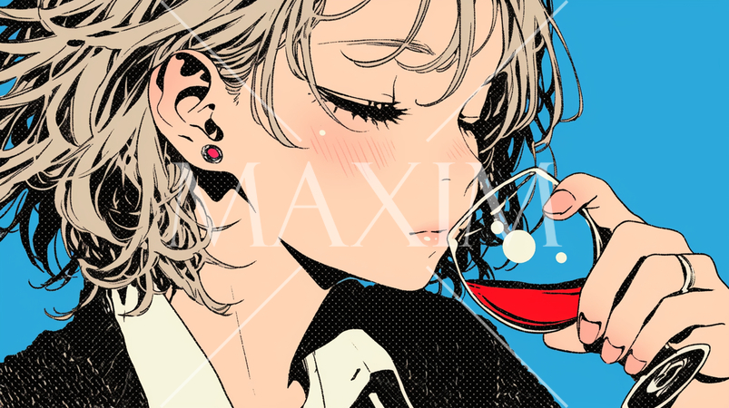 ワインを飲んでいる若い女性：