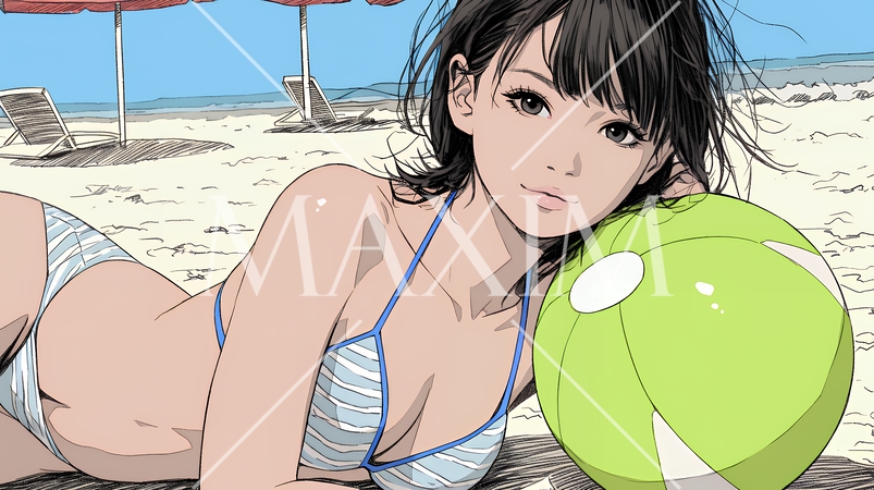 ビーチリゾートを旅行中のビキニ姿の若い女性