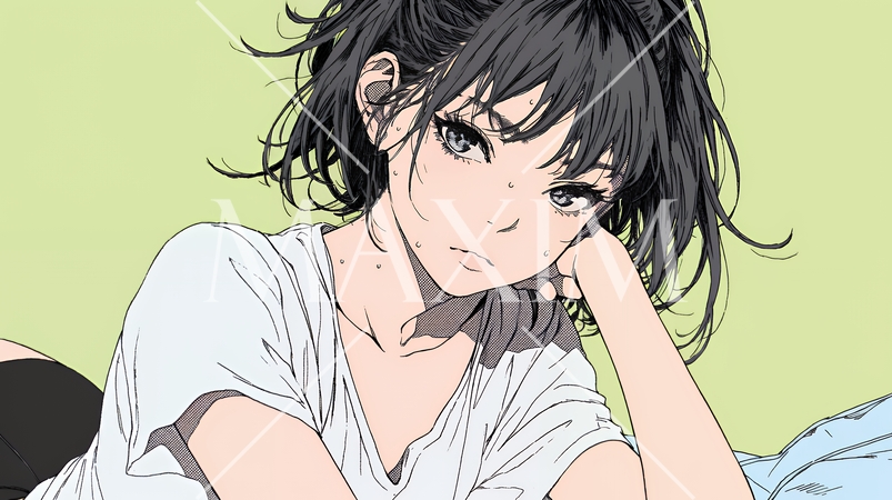 ため息をつく若い女性