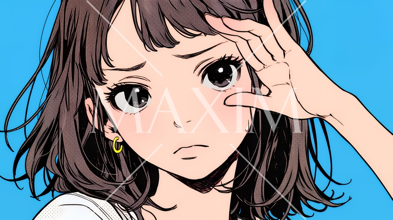 額に手を当てて「困ったな」ポーズをしている若い女性