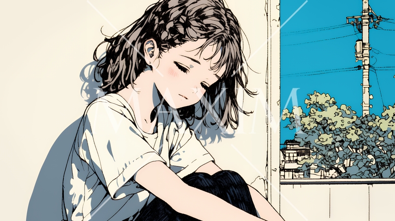 ため息をついている若い女性