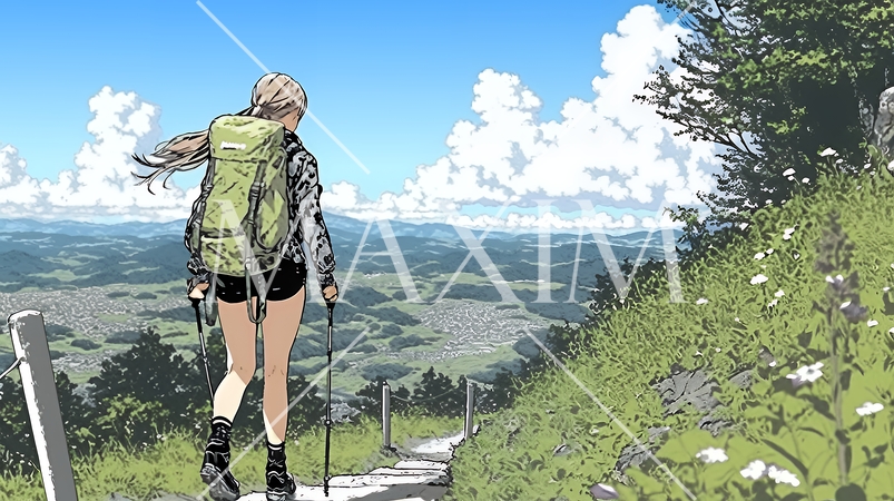 ソロハイキング（ソロ登山）を楽しんでいる若い女性