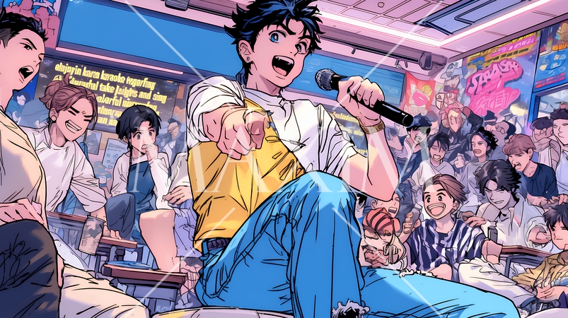 カラオケに興じている若者たち