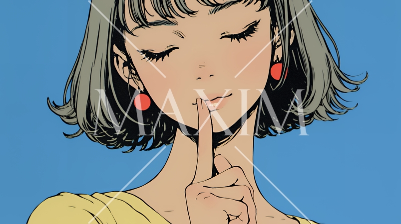 指を唇に当てて「シーShh」というジェスチャーをしている女性