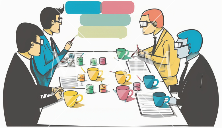 ビジネスストラテジー会議を開いている様子：戦略会議、企業のビジョン設定。