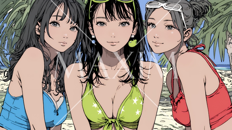 ビーチリゾートを満喫する若い女友達たち