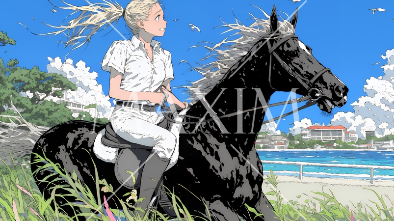 乗馬をしている若い女性